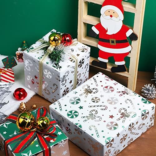 WRAPAHOLIC Silver Christmas Wrapping Paper Set - Silver Snowflakes and Candy Cane Holiday Collection with Metallic Foil Shine Wrapping Paper Bundle with Gift Bow & Ribbon & Tag & Sticker