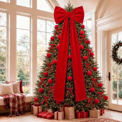 Knitgrip 49 Pcs Red Christmas Tree Decoration Set with Velvet Bow Ball