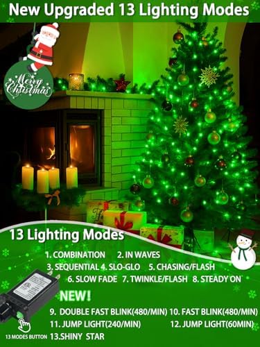 2 Pack 200 LED Christmas Lights 13 Modes Extendable Christmas Tree Lights