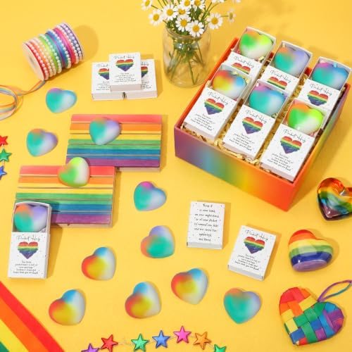 Wettarn 24 Sets Pocket Hug Gifts Rainbow Hearts with Boxes