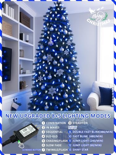Upgraded 250 LED C6 Connectable Christmas String Lights Blue and White, 82FT Waterproof Christmas Twinkle Light Outdoor, Plug in Fairy Lights Indoor with 13 Modes & Timer for Christmas Decorations