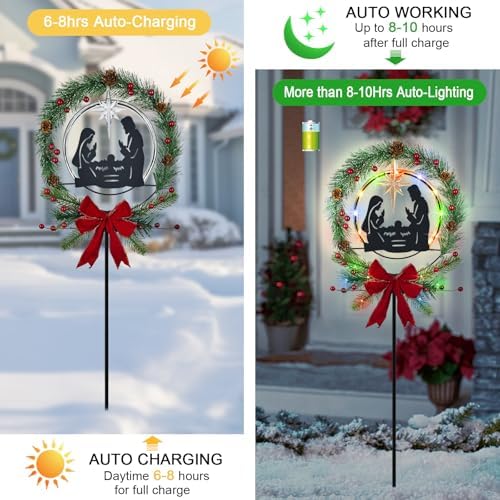 Nativity Scene Outdoor,Multi Colorful Solar Lights Christmas Garden Stakes