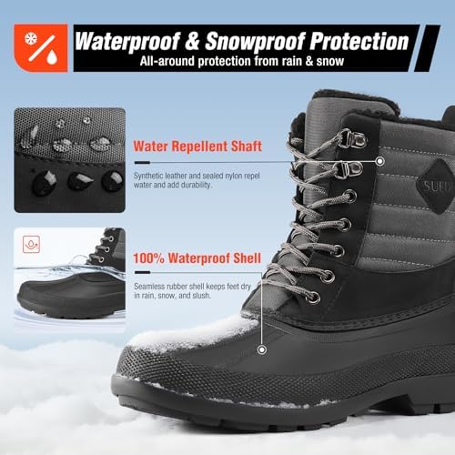 Men's Snow Boots, Insulated Waterproof Winter Duck Boots