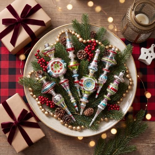 Soulchen 6 Pcs Vintage Glass Finial Christmas Ornaments Classic 9.84 Inch