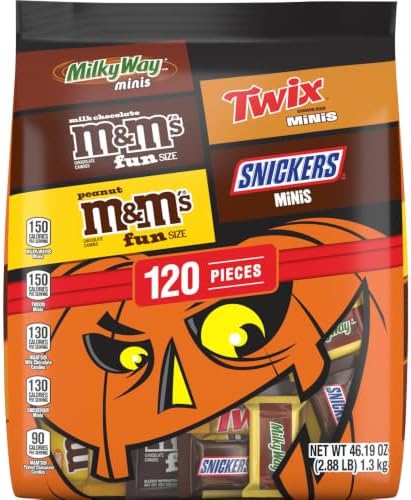 M&M'S, SNICKERS, TWIX & MILKY WAY Milk Chocolate Halloween Candy Bag Variety Pack, Assorted Chocolate Candy for Halloween Party Favors, Trick or Treating and More, 120 Ct Bag