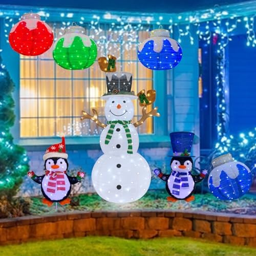 Lighted Penguin Outdoor Christmas Decorations, Pop-Up Christmas Penguin Outdoor Décor Prelit 60 Lights, Collapsible Light Up Red Penguin Christmas Decorations for Home Porch, Yard, Garden-Red