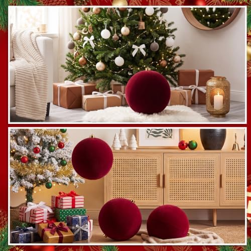 Threan 8 Inch Large Burgundy Velvet Christmas Ball Ornaments
