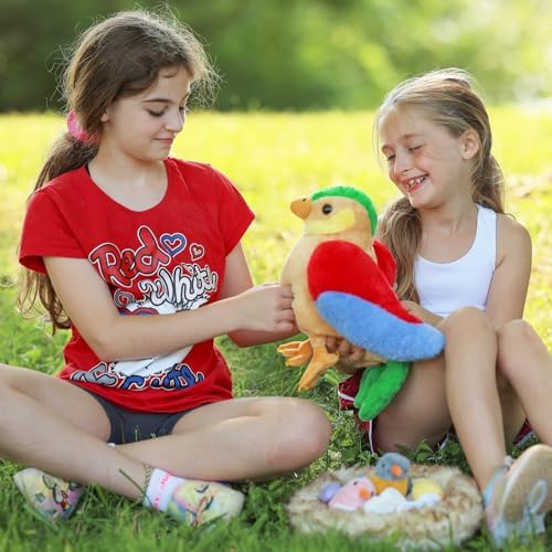 MorisMos Bird Stuffed Animals with Baby Birds, Eggs and Nest, Colorful