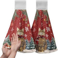 2 Pcs Red Xmas Cat Hanging Kitchen Towels with Loop Cute Kitten Snowflakes Winter Holiday Kitchen Tie Towels Fast Drying Dish Towel Soft Absorbent Hand Towel for Farmhouse Bathroom Decor