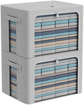 Clothes Storage Bins with Metal Frame, Clear Window, 100L,Light Grey,2-Pack