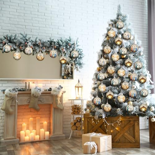 Outus 24 Pcs Nativity Scene Christmas Tree Ornaments Ball Christmas Jesus Decorations for Tree Vintage Christian Religious Hanging Ornaments The Birth of Jesus Decor Religious Gifts for Christian