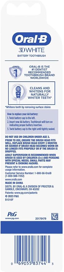 Oral-B Toothbrush 3D White Stains Away (Battery) (Pack of 3)