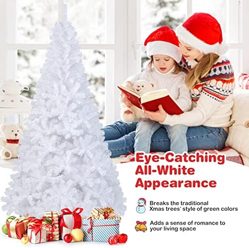 7Ft Artificial White Christmas Tree, Pine Tree with Solid Metal Legs & Pine Needles, Ideal for Indoor & Outdoor Home, Office, Holiday Decoration