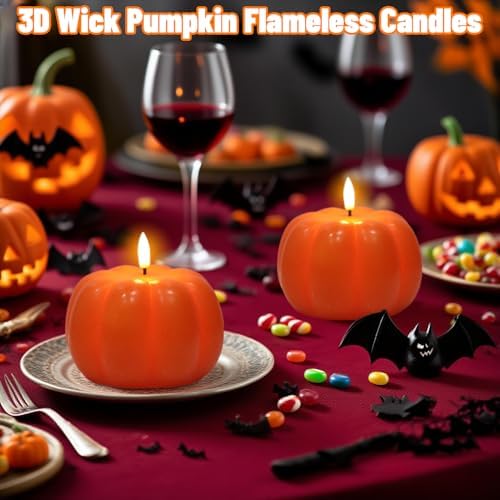 Wondise Fall Decorations Flameless Wax Pumpkin Candles with 6H Timer