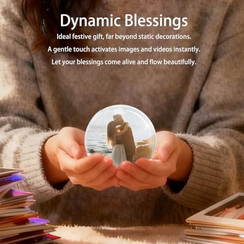 Upgrade Memory Orb Video Player, No App Crystal Sphere 3D Photo Display Ornament 2.7 In 4GB Built-in Dream Ball, Cordless Digital Light for Christmas Memorial Gift Baby Wedding (WIFI-Black Orb)