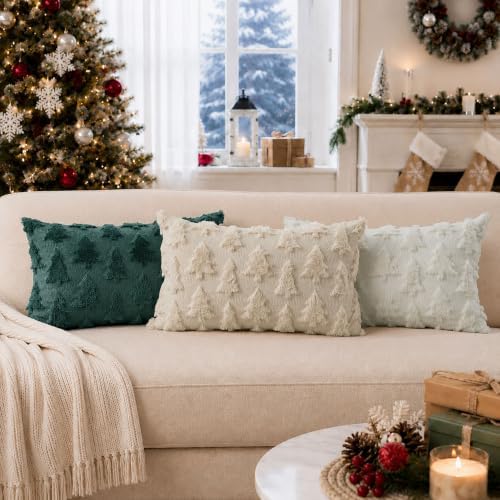 DFXSZ Christmas Tree Pillow Covers 12x20 Set of 2 Christmas Decor White