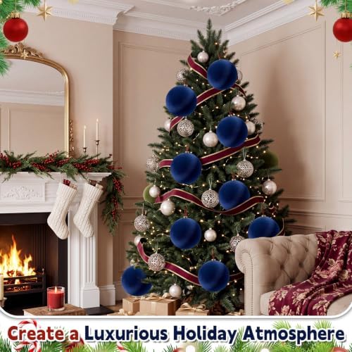 Weysat 6 Pcs 8 Inch Giant Velvet Christmas Ball Ornaments, Navy Blue