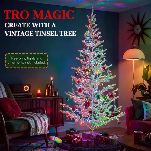 6ft Silver Tinsel Christmas Tree, Retro Aluminum Christmas Tree