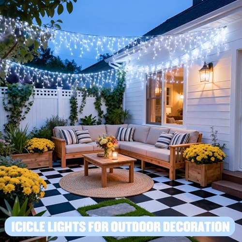 JMEXSUSS 38.8ft 400 LED White Icicle Lights, Christmas Lights Outdoor