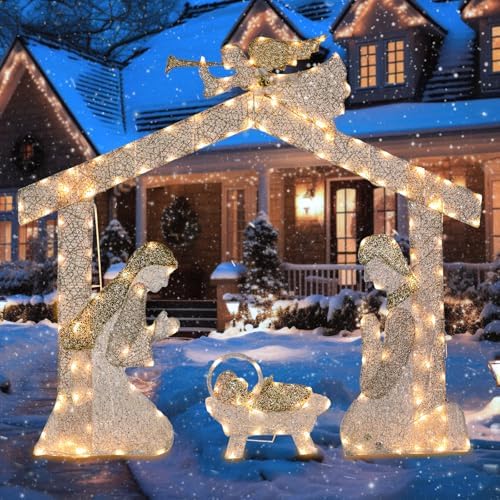 4.8 FT Lighted Christmas Nativity Scene, Pre‑Lit Outdoor Yard Decor