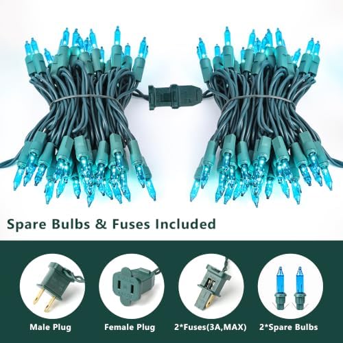 BrizLabs Teal Christmas Lights Outdoor 100 Count 19.7ft Incandescent Lights