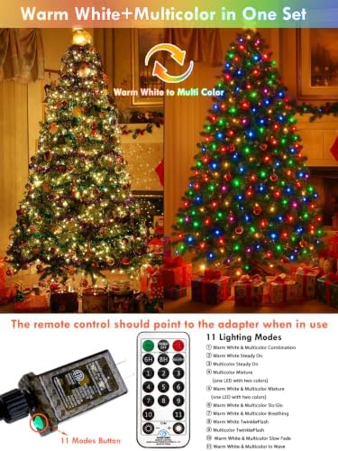 2 Pack 200LED Christmas Lights Indoor Outdoor Warm White to Multicolor