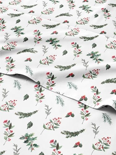 Christmas Sheet Set, Mistletoe, Holiday Xmas Bedding Set - King Size
