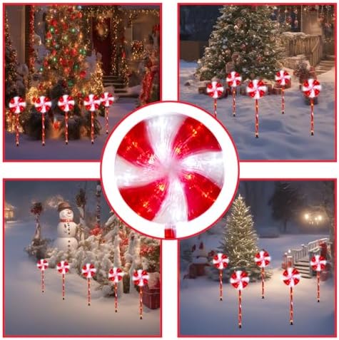 BRIGHTDECK 5 Pack Solar Christmas Pathway Lights, Red Lollipop Stakes