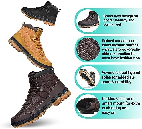 Wondamo Men's Snow Boots Lightweight Waterproof Winter Cold Weather Shoes
