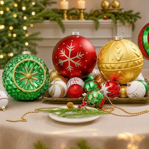 SHareconn 4ct 6 Inch Large Christmas Tree Balls Ornaments, Red &Green Gold