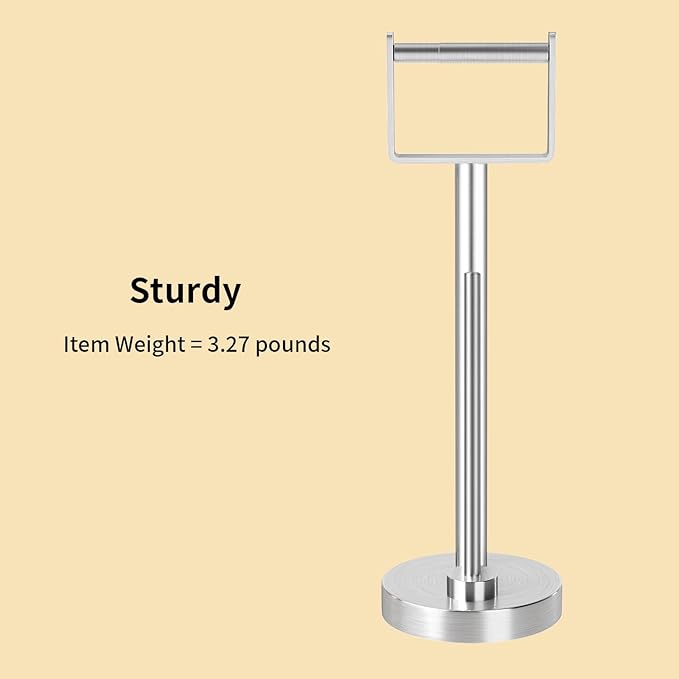 YUMORE Toilet Paper Holder Stand with Storage, Bathroom Weighted Base Floor Toilet Paper Roll Holder Free Standing for 3 Rolls, Brushed Nickel