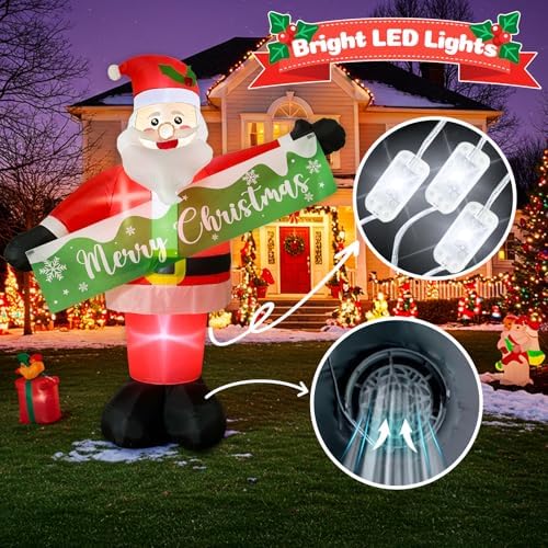 OurWarm 6 FT Christmas Inflatable Outdoor Decoration, Inflatable Santa Claus Decor with Detachable Banner, Christmas Blow Up Yard Decorations for Outdoor Indoor Garden Yard Lawn Xmas Decorations