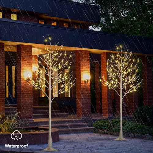 LIGHTSHARE 8 Feet 132L LED Birch Tree Lights, Pack of 2, Warm White, for Holiday Party and Christmas Decoration, Indoor and Outdoor Use