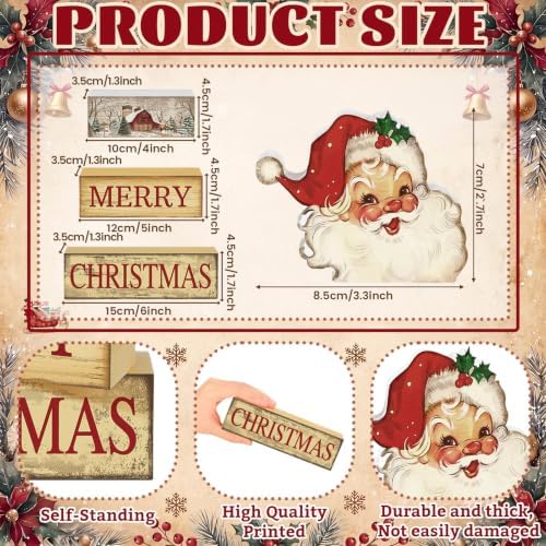 Lineshading 4 Pcs Vintage Christmas Table Decoration Wooden Santa Claus Decor Merry Christmas Tiered Tray Decor Decorative Santa Claus Block Sign Gift Farmhouse Xmas Table Centerpiece for Home Kitchen