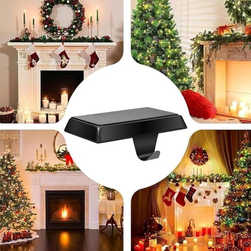 ONEXIZ 4 Pack Christmas Stocking Holders for Mantle Heavy Duty Stocking Hangers Stocking Hook Christmas Ornaments for Counter Tables Window Fireplace Mantle Decoration(Matt Black)