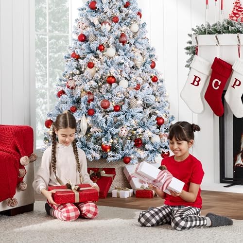 Best Choice Products Pre-Lit Ice Blue Christmas Tree, 4.5ft Artificial Flocked Full Fir Tree, Holiday Decoration w/ 200 Lights, 400 Branch Tips