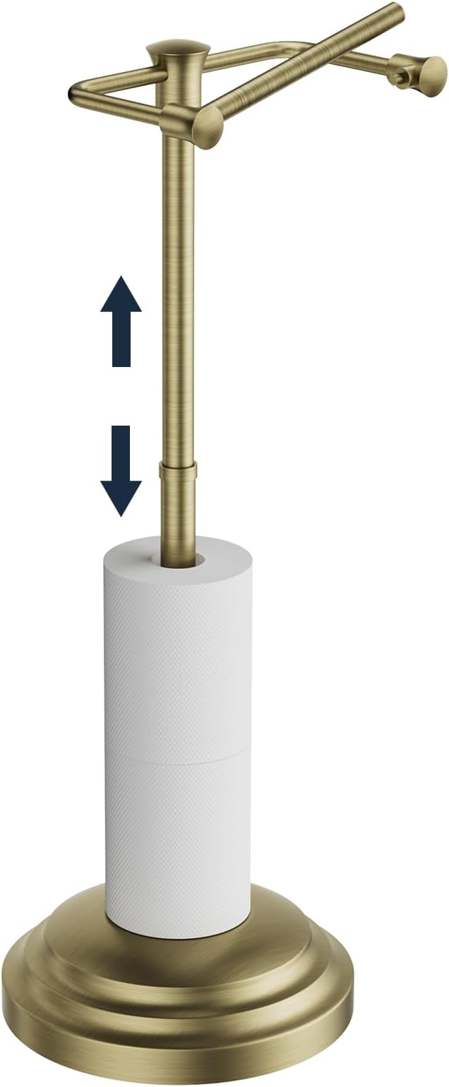 Antique Bronze Toilet Paper Holder Stand, Bathroom Toilet Paper Holder Free Standing, Stainless Steel Pivoting Toilet Tissue Roll Holder，Adjustable Height (14.76'' to 23.36'') Paper Holder