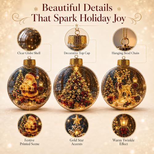 Glowing Christmas Story Ornament, Light Up Clear Ball for Christmas Tree