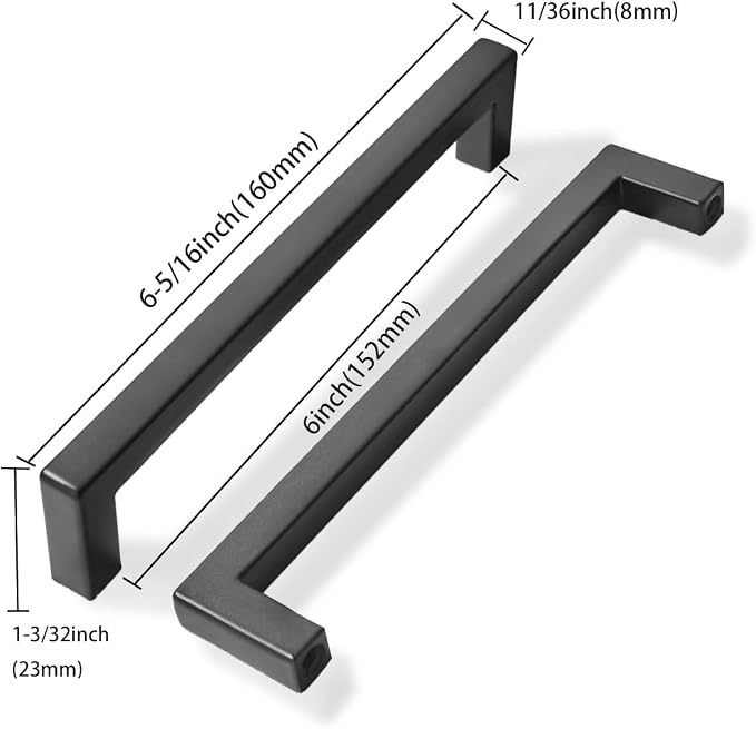 khtumeware 10 Pack 6 inch Center to Center Solid Black Cabinet Pulls Square Bar Drawer Handles Cabinet Handles Matte Black Drawer Pulls Kitchen Cabinet Hardware