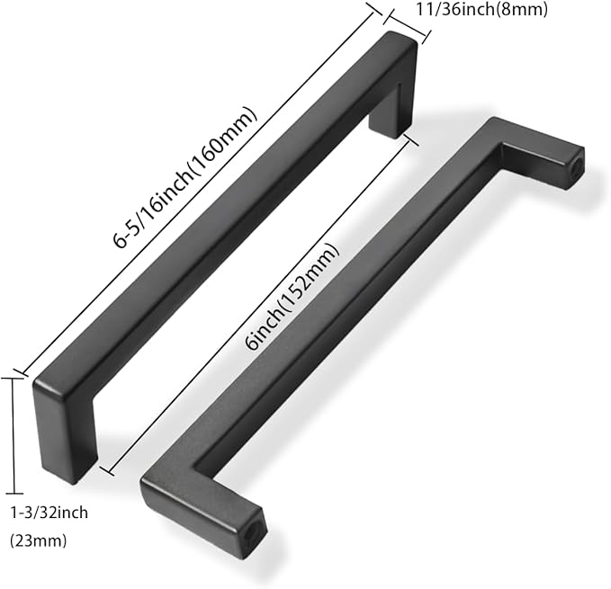khtumeware 25 Pack 6 inch Center to Center Solid Black Cabinet Pulls Square Bar Drawer Handles Cabinet Handles Matte Black Drawer Pulls Kitchen Cabinet Hardware