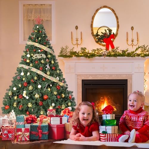 7.5ft Quality Artificial Christmas Tree with 1450 Realistic Spruce Advice, Hinged Metal Construction & Collapsible Stand – Green Holiday Decor for Home, Office, Party - 7.5FT