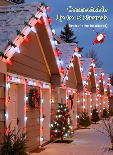C9 Christmas Lights Outdoor, 102FT 150 LED String Lights with Spring Clips