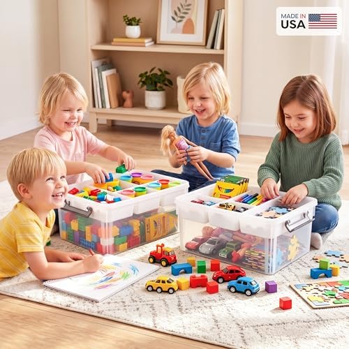 Citylife 17QT Clear Craft Organizers and Storage Box with Removable Tray