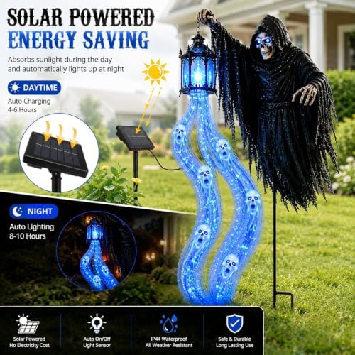 Halloween Soul Harvester Animated Solar Powered Garden Light,Halloween Ghost Yard Light, Solar Witch and Glowing Soul Stake, for Lawns, Gardens, Porches, Walkways and Seasonal Outdoor Displays (B2pc)