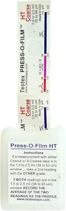 Press-O-Film Replica Tape Coarse Grade 0.8–2.5 Mils (20–64 Microns) Surface Profile Test Tape – ASTM D4417 Method C – Blast Surface Measurement – Roll of 50 Pieces