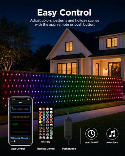 Christmas Net Lights Outdoor for Bushes 2.8 x 10 ft, DIY Patterns, 300 RGB LEDs with Green Wire, App & Remote Control, Music Sync Timer for Outdoor Christmas Lights