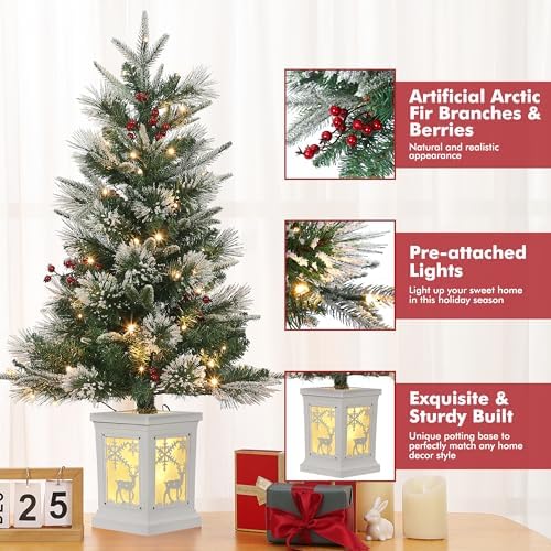 GAOMON 2Set 3FT Prelit Christmas Tree, Artificial Tree with Lighting Base