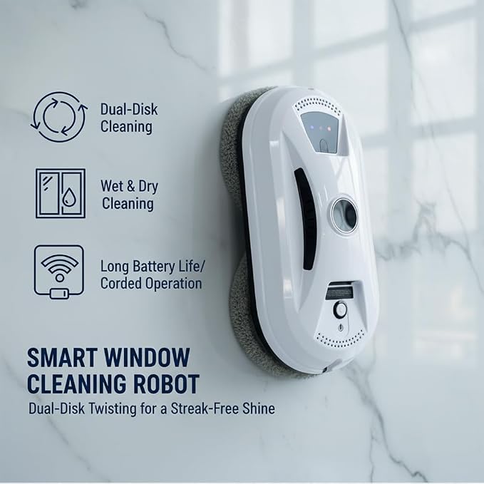 Automatic Window Cleaning Robot: Window Cleaner Robot Inside/Outside with 2800Pa Suction, Edge Detection & Anti-Drop Protection - Remote Control for Glass Mirror Washing