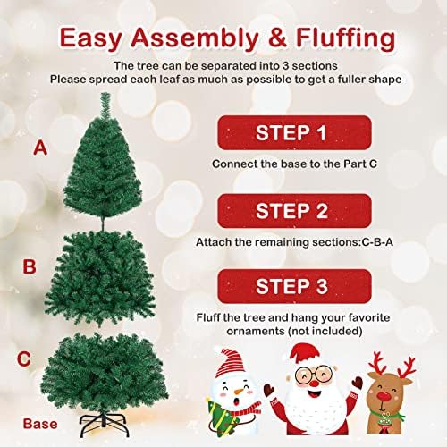 HAPPYGRILL 6FT Artificial Christmas Tree, Unlit Xmas Pine Tree, Metal Stand