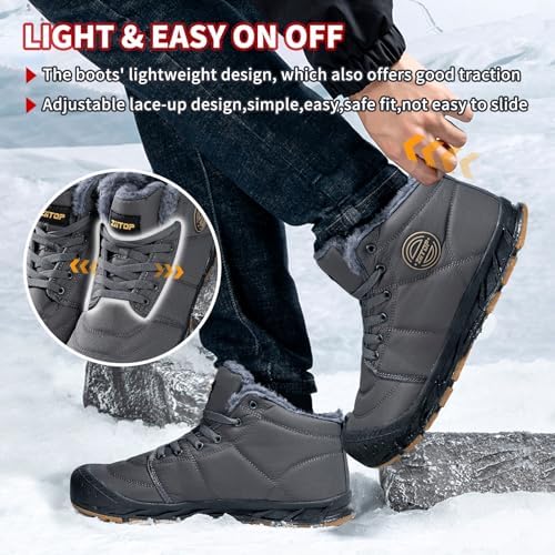 Mens Snow Boots, Mens Winter Boots, Mens Winter Trekking Snow Boots, Winter Boots for Men Waterproof Fur Lined Warm Winter Boots Men Lace up Snow Ankle Shoes Outdoor Anti-Slip Lightweight Hiking Boot